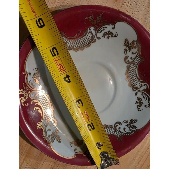 Vintage Tea Cup & Saucer Bareuther Bavaria Porcelain Red & Gold - Picture 6 of 10